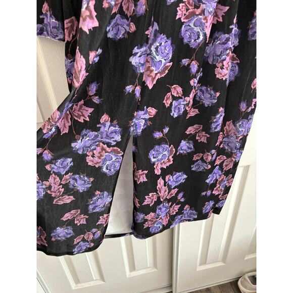 ELOQUII Velvet Plus Size 24 Midi Dress Floral Black Purple New - Picture 2 of 7